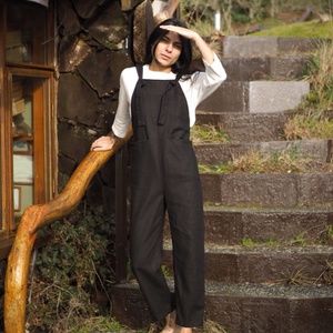 Beaton Linen heavyweight linen overalls, black, XL